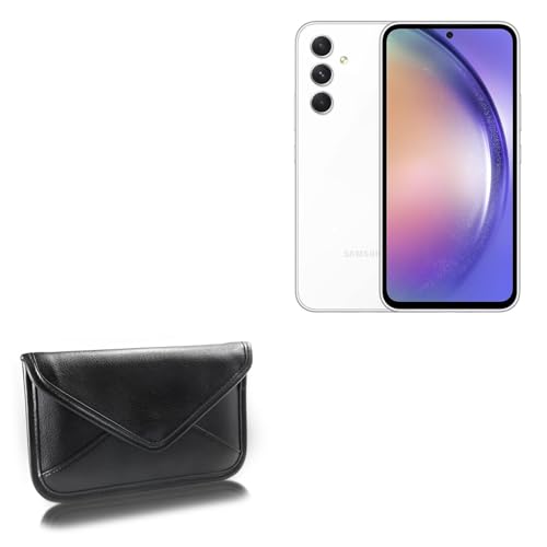 BoxWave Case Compatible with Samsung Galaxy A54 - Elite Leather Messenger Pouch, Synthetic Leather Cover Case Envelope Design - Jet Black