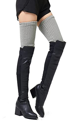 Pareberry Women's Winter Soft Over the Knee High Cable Boot Socks Knit Long Leg Warmers (C09-Light Gray)