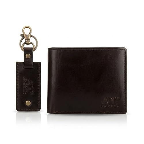 Aura Di Lusso Handmade Full Grain Premium Leather Wallet & Keychain Combo Set for Men | Stylish & Durable Gift Combo | Ideal for Everyday Use | Luxury Accessories for Men, Dark Brown, Vintage