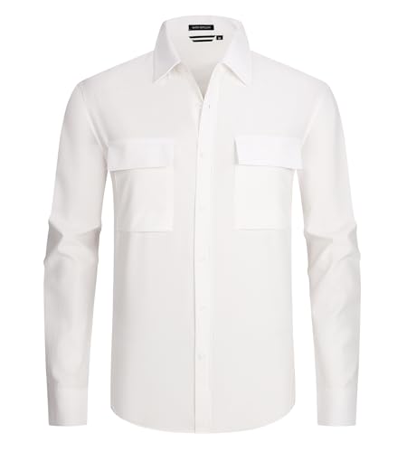 Alex Vando Mens Button Down Shirts Two Pockets Long Sleeve Casual Dress Shirt for Men