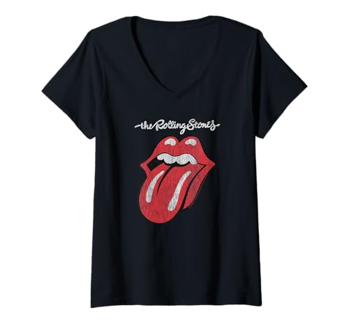 Femme Langue Officielle des Rolling Stones T-Shirt avec Col en V