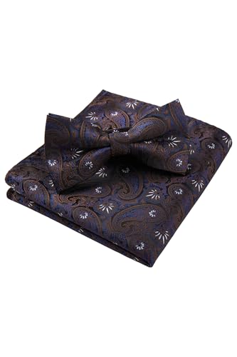 Image of HISDERN Bow Ties for Men Paisley Floral Pre-tied Bowtie Pocket Square Set Men's Formal Bow Ties Wedding Party