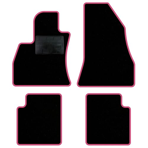 QUEMAR Juego de alfombrillas de coche compatibles con 500 l/juego de alfombras de moqueta y goma a medida (2 delanteras + 2 traseras), bordado y colores personalizados (borde rosa, 0 bordados)