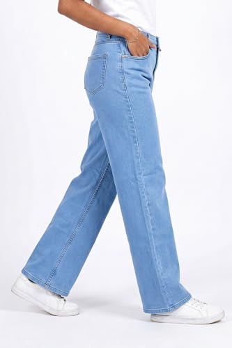 Image of Women's High Rise Wide Leg Denim Jeans | Stretchable Casual Blue Jeans for Women | Classic 5 Pocket Style | Comfortable Everyday Wear