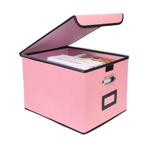 Tcbelosion File Storage Box with Lid, Foldable Large Capacity Organizer with Handle, Perfect for Home, Office, and Closet Organization(Pink)