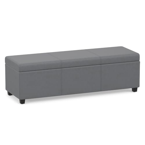 Image of SIMPLIHOME Avalon 54 inch Wide Vegan Leather Storage Ottoman in Stone Grey