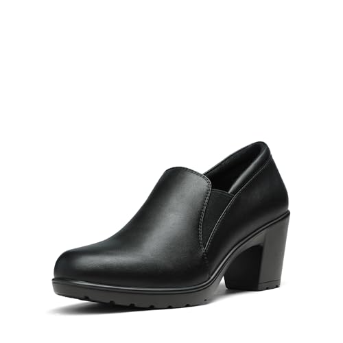 DREAM PAIRS Women's Low Chunky Block Heels Pumps Comfortable Slip-on Heeled Loafers Dress Work Shoes for Office Business LOLA 5 Black