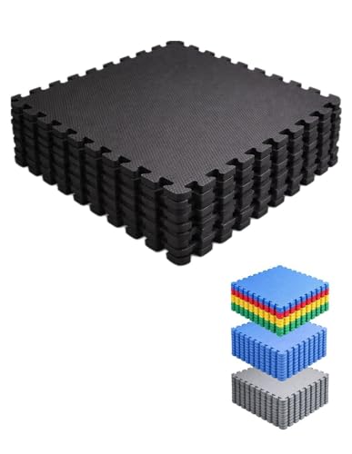JARDIN202 - Esterilla Puzzle para Suelos de Gimnasio y Fitness | Protección de Goma 60x60 cm | Colchoneta Antideslizante | 4 Piezas - 1,44 m² (Negro)