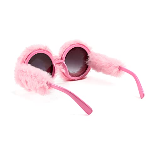 FEISEDY Women Plush Fuzzy Round Sunglasses Punk Soft Velvet Shades Ladies Handmade Party Cosplay Eyewear B28892