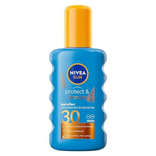 NIVEA SUN Protect & Bronze Sun Spray (200 ml), Bronzing Tanning Lotion Spray with SPF30, Advanced Suncream Protection, Natural Pro-Melanin Extract (Packing May Vary)