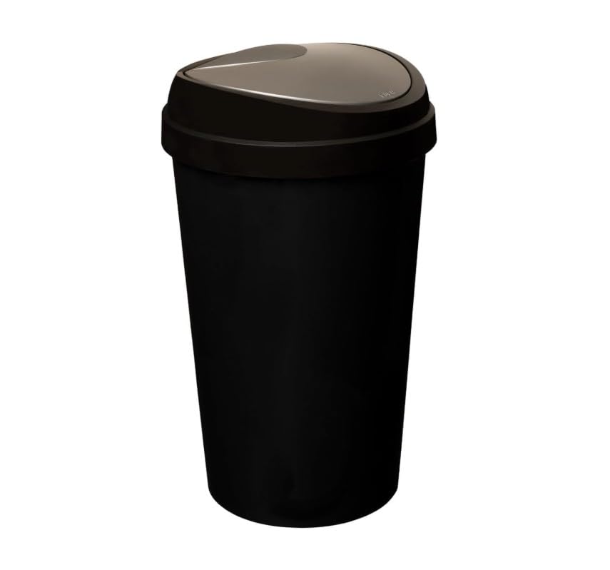 OptiProducts 50L Top Touch Dustbin (Black) Large Kitchen & Indoor Rubbish Bin for Home & Office