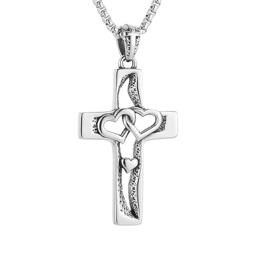 Chaîne en acier inoxydable avec pendentif cœur croix HZMAN : le cadeau rétro idéal