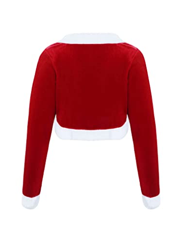 Hularka Kids Girls Faux Fur Trim Velvet Cardigan Shrugs Sweater Red Bolero Winter Shawl Wrap for Christmas Party2