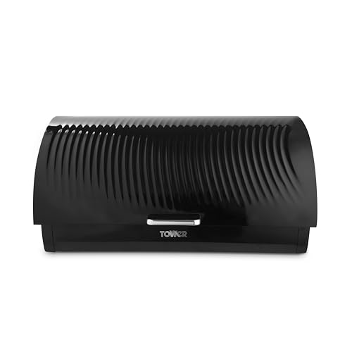 Tower T826219BLK Sonar Bread Bin Roll Top Design 16L Capacity Black