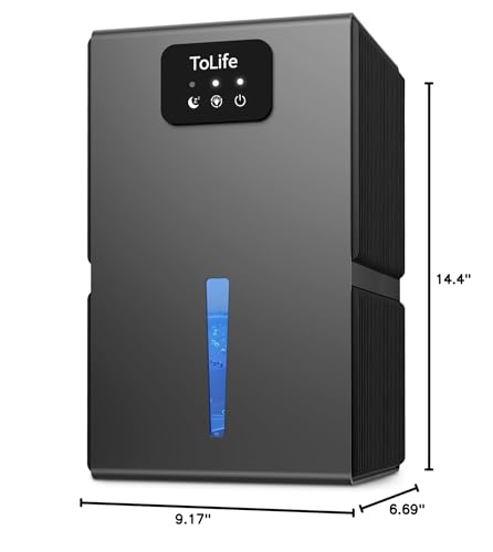 ToLife Dehumidifiers for Home 95 OZ Water Tank with Auto-Off 1000 sq.ft Sleep Mode Portable Dehumidifier for Basement Bathroom Home RV Closet Room 7 Colors LED Light,Grey