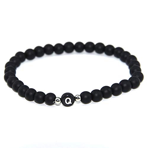 Bracelet en pierre naturelle perles de 6 mm avec lettre initiale anglaise à offrir en cadeau personnalisé