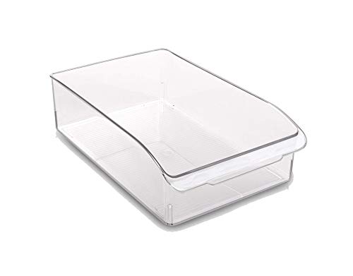 BINO Refrigerator, Freezer and Pantry Cabinet Storage Drawer Organizer Bin, Clear and Transparent Plastic Nesting Container for Home and Kitchen with Built-In Pull Out Handle, X-Large