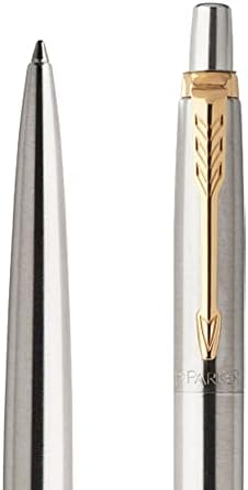 Personalised Engraved Premium Parker Jotter Stainless Steel Gold Trim Ballpoint Pen with Black Ink in a Classy Gift Box, Custom Gifts for Christmas - Enter Your Custom Text (Black Ink)