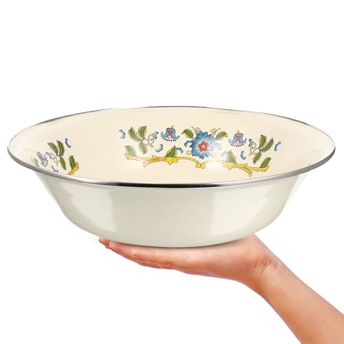 NOLITOY ホーロー洗面器 花柄デザイン 家用スープボウル 多用途調理容器 こどんぶり代替 エナメル製保存器