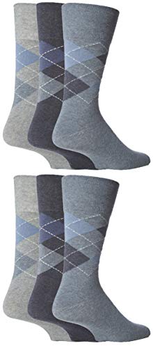 sockshop Gentle Grip 12 pares hombre agarre suave no elástico calcetines 6  11 UK, 39  45 EUR azul Argyle mgg21