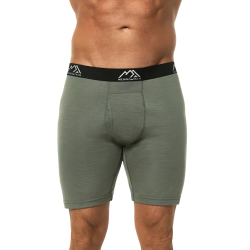 Merino Wool Boxer Briefs Breathable Dry Fit (Grey Green 1 Pack, Small)
