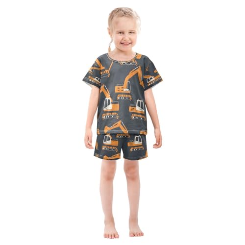 senya Short Sleeve Pajamas Sets Summer Cotton Sleepwear Excavating Machinery Black Background3