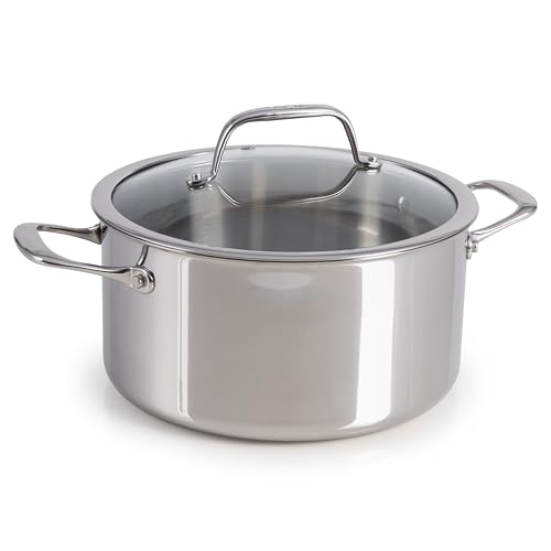 Image of T-Fal Pro Tri-Ply Stainless Steel Large Dutch Oven Pot with Lid, 6 Quart Induction Pot, Oven Safe 500F, Lid 350F, Fast & Even Heat, Professional Quality & Durability, Silver
