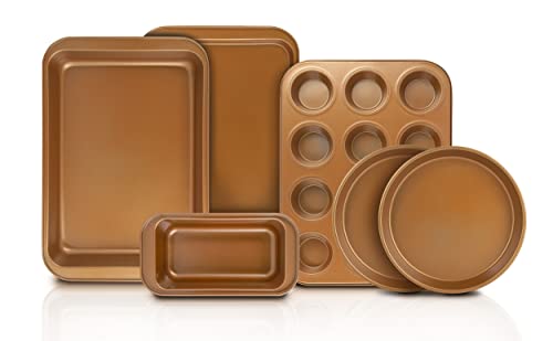 Eternal Living Copper Nonstick Bakeware Set (Cake Pans, Cupcake Tray, & Cookie Sheets, 6 Piece) #TOP23