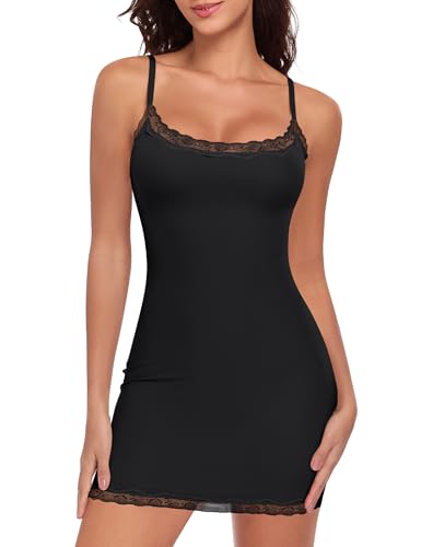 Women Full Slip for Under Dress Adjustable Strap Slip Dress Sexy Lace Soft Slips Nightgown Lingerie Dress