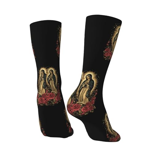 Our Lady of Guadalupe Mother Of God Vertical Holly Mary Blessed Virgin Mary Adult Polyester Crew Socks Breathable Moisture-Wicking Athletic Running Gym64
