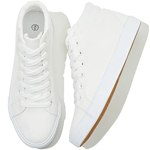 Men's White Canvas High Top Sneakers - Classic Lace-Up Walking Shoes, Light-Weight Soft Casual Tennis Shoes