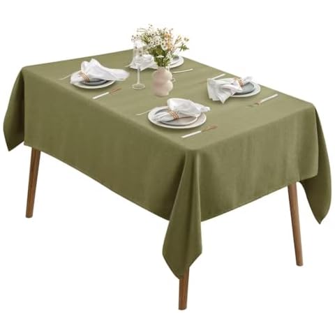 BALCONY & FALCON Washable Linen Rectangular Tablecloth Waterproof Oil-Proof Crease-Proof and Dust-Proof Tablecloth Used for Gatherings Restaurants Kitchens Banquets (Olive, 55 x 71 inch) Cover