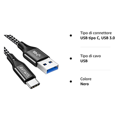 AVIWIS Cavo USB Type-C 2M, Cavo USB C a USB 3.0 a
