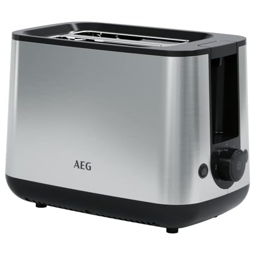 AEG T3-1-3ST - Tostadora de Doble Ranura - 800W, 7 Niveles de Potencia, Función Descongelar, Función Horneado, Soporte para Bollería, Bandeja Recogemigas Extraíble, Acero inoxidable