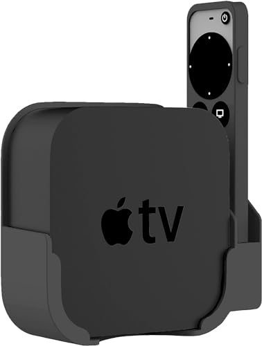 For Apple TV Mount Compatible with All Apple TVs - Wall Mount Bracket with Remote Holder Fits for All Apple TV 4K / HD (2022 & 2021) with Siri Remote Silicone Protective Case/Cover (Black)