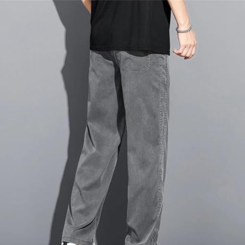 Men's Loose Jeans Summer Thin Denim Pants Wide Leg Straight Elastic Waist Drawstring Trousers2