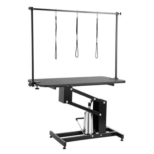 VEVOR Hydraulic Pet Grooming Table, 400LBS Static Load Capacity, 42.5 x 24 Inch Dog Grooming Station with Anti-Slip Tabletop and Dual Height Adjustable Arms with Clamps, for Medium and Small Dogs