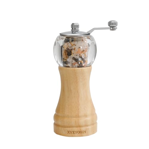 Classical Hand Shake Rubber Wood Salt or Pepper Grinder Set Refillable Salt Grinder Pepper Mill with Adjustable Coarseness Acrylic Body For Kitchen 1 Pack