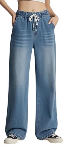 Straight Leg Jeans for Women,High Waisted Wide Leg Loose Microelastic Wide Leg Denim Pants
