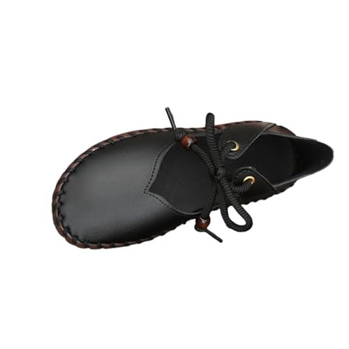 Womens Stitch PU Leather Mary Jane Flats Elegant Drawstring Strap Ballet Flat Mid Wedge Shallow Mouth Round Toe Shoes