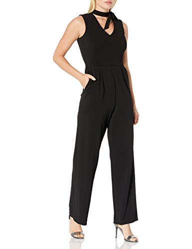 Calvin Klein Women's Sleeveless Jumpsuit with Tie Neck, Black, 2 Petite