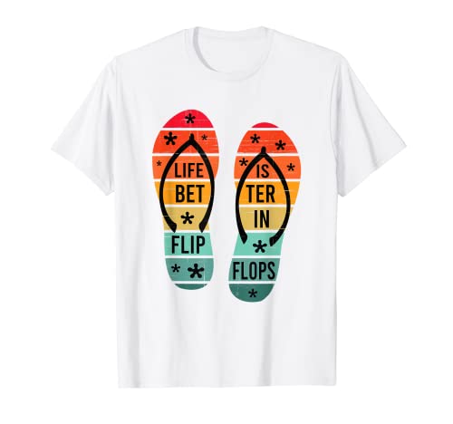 Life Is Better In Flip Flops For Women Cute Retro Summer Camiseta