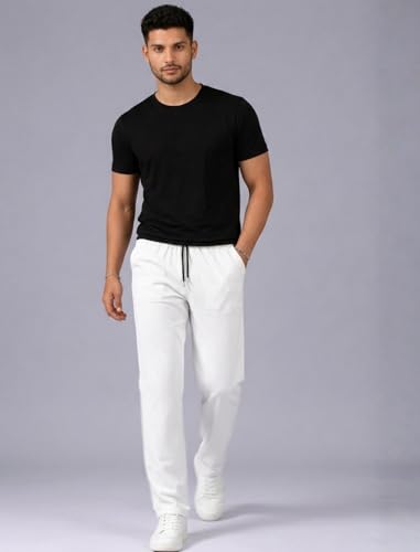 Image of Paralians Men's Polyester Straight Fit Track Pants with Flexi Waistband, Stretchable Mid-Rise Joggers for Sports, Gym & Casual Wear Pants Men