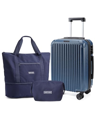 Image of LIGHT FLIGHT 3-Piece Luggage Sets, Expandable Carry On Luggage 22x14x9 Airline Approved, Hardside Carry On Suitcases with Wheels, TSA Lock Travel Luggage Sets, Royal Blue