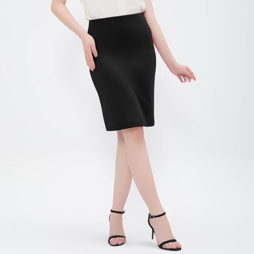 HGps8w Knee Length Bodycon Pencil Skirt for Women - Basic High Waisted Stretchy Midi Skirts for Busines Casual Office4