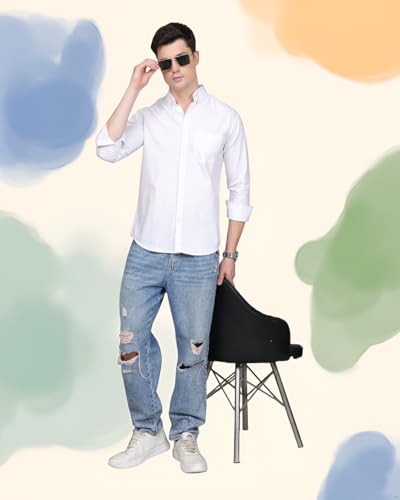 Image of Majestic Man Classic Slim Fit Solid Cotton Casual Shirt with Button-Down Collar