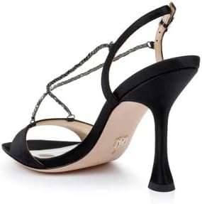 Badgley Mischka Women's Neville Heeled Sandal, Black Satin, 7 | Image 3