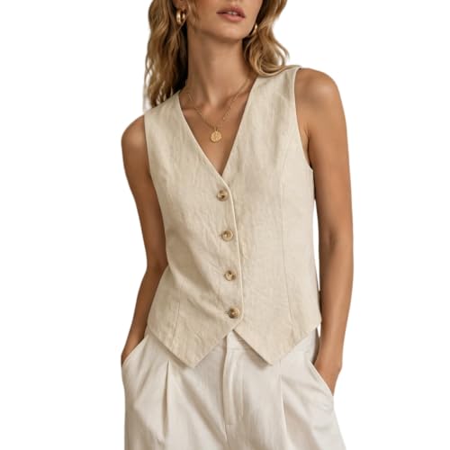 Veste sans manche femme en lin léger respirant et confortable