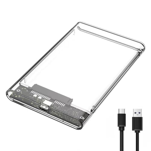 KMOCEPLY 2.5 Inch Hard Drive Enclosure Hard Disk Housing Ssd Case Tool-Free Transparent External Hard Drive Enclosure Transparent External Hard Drive Case Max 4TB Support SATA2.0/3.0 UASP (A-C 3.1)