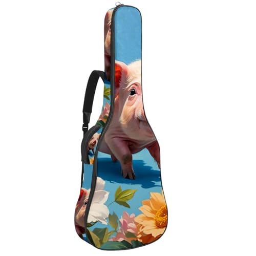 Sac pour guitare étanche 40/41/42 pouces avec motif cochon et fleur rose